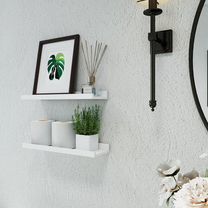 White Floating Shelves for Wall Decor, Wall Mounted Wood Storage Shelf for Bedroom, Living Room, Bathroom, Kitchen, Nursery, Display Picture Ledge Shelf with Lip Set of 2-14 Inches, White
