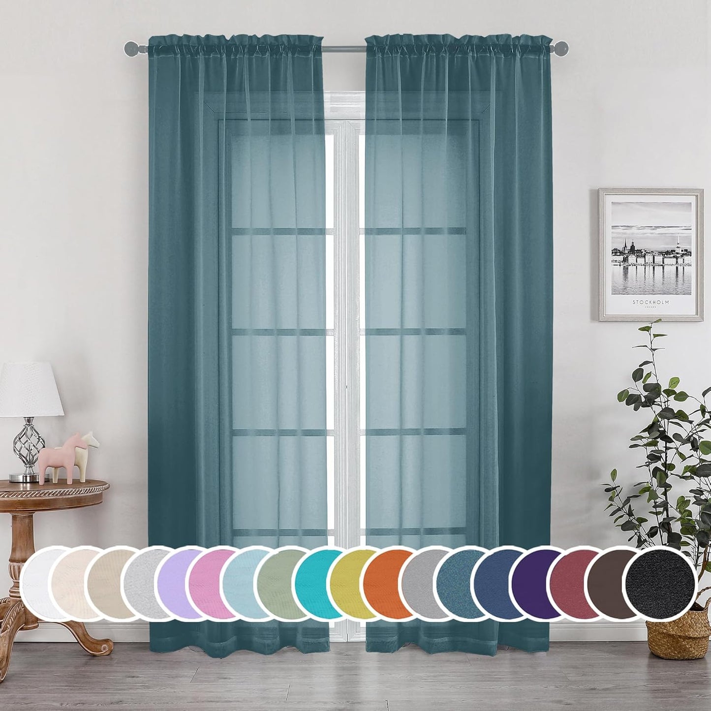 OWENIE Sheer Curtains 84 inches Long 2 Panels Set for Living Room/Bedroom, Rod Pocket Voile Sheer Panel Drapes, White, 2pcs, Each 42" W x 84" L - Colors A
