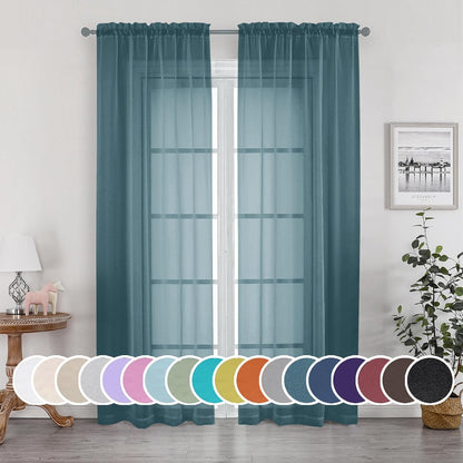 OWENIE Sheer Curtains 84 inches Long 2 Panels Set for Living Room/Bedroom, Rod Pocket Voile Sheer Panel Drapes, White, 2pcs, Each 42" W x 84" L - Colors A