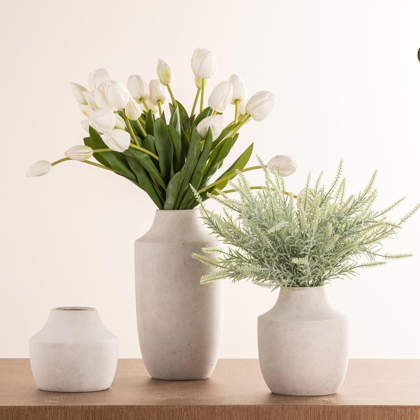 Mitt&Ditt Ceramic Flower Vase with Handles, 11 inch Tall Vase for Centerpieces, Large Decorative Terracotta Vases, Farmhouse Rustic Vases for Home Decor, Living Room, Table, Neutral