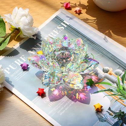 OwnMy 3 Inch Sparkle Crystal Lotus Flower Figurines Decorative Lotus Flower Ornament, Glass Lotus Feng Shui Decor Crystal Flower Paperweight for Home Office Tabletop Centerpieces
