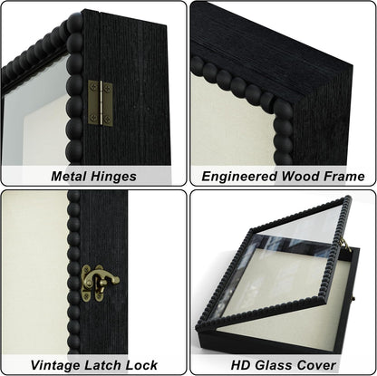 Love-KANKEI Shadow Box Frame 11x14, Deep Large Shadow Box Display Case with Unique Beads Door and Glass Window, Wood Memory Box for Pictures,Medals,Memorabilia,Collections White