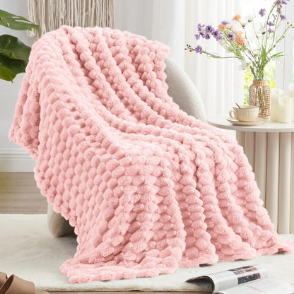 EXQ Home Fleece Throw Blanket for Couch or Bed - 3D Imitation Turtle Shell Jacquard Decorative Blankets - Cozy Soft Lightweight Fuzzy Flannel Blanket Suitable for All Seasons(50"×60",Beige)