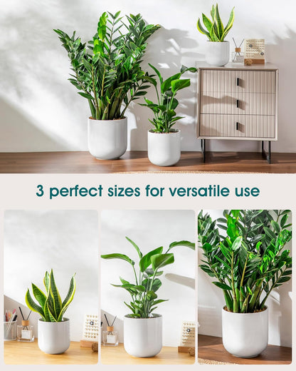 vancasso Ceramic Plant Pots, 4+5+6 inches, Set of 3, Planters with Drainage Hole, Flower Pots Planters Pots for Indoor Plants, Modern Indoor Decorative Garden Pot, Home Decor, White