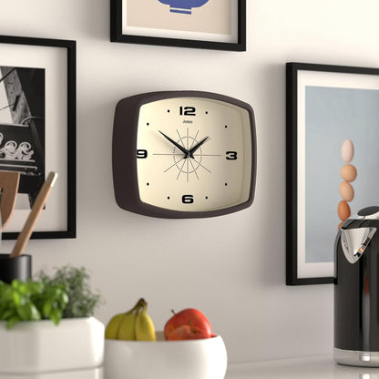 JONES CLOCKS® Movie wall Clock | Retro Rectangular Clock | 10 inch | Orange | Cool mid-Century Designer Look for Kitchen, Living Room or Office