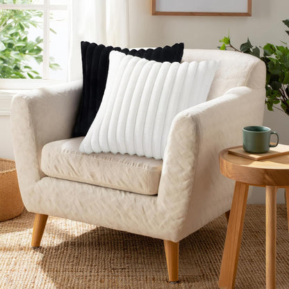 Pallene Faux Fur Plush Throw Pillow Covers 18x18 Set of 2, Luxury Soft Fluffy Striped Decorative Pillow Covers for Sofa, Couch, Living Room, Cream White