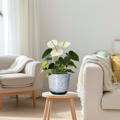 Ceramic Plant Pots - 12 Inch Pots for Plants Indoor Outdoor, Large Round Planter with Drainage Hole and Saucer, Modern Decorative Flower Pot, Home Garden Decor, House Warming Gifts, Blue