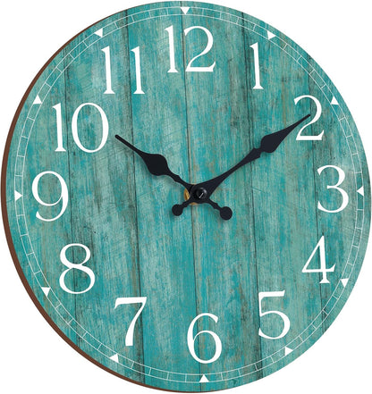 Wall Clock, Rustic Wall Clocks Battery Operated Silent Non Ticking, Country Round Wooden Clocks Farmhous Wall Decorative for Kitchen, Bathroom, Living Room (Gray 8 Inch)
