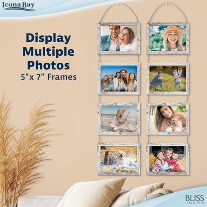 Icona Bay - 4x6 Wall Hanging Picture Frames Collage with 8 Openings - Distressed White, 2 Pack - Casual Style Engineered Wood Frames - Wall Mount Only - Bliss Collection