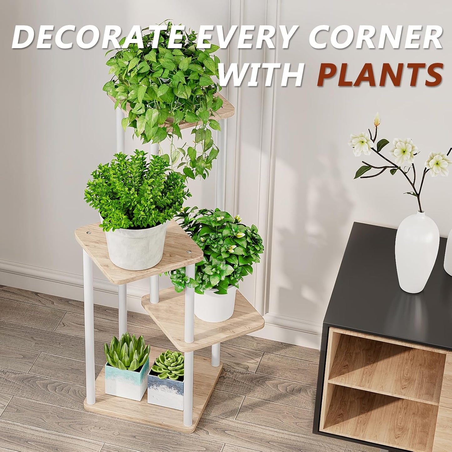 AZERPIAN Plant Stand 5 Tier Indoor Metal Flower Shelf for Multiple Plants Corner Tall Flower Holders for Patio Garden Living Room Balcony Bedroom, Black (5 Tier-Black)