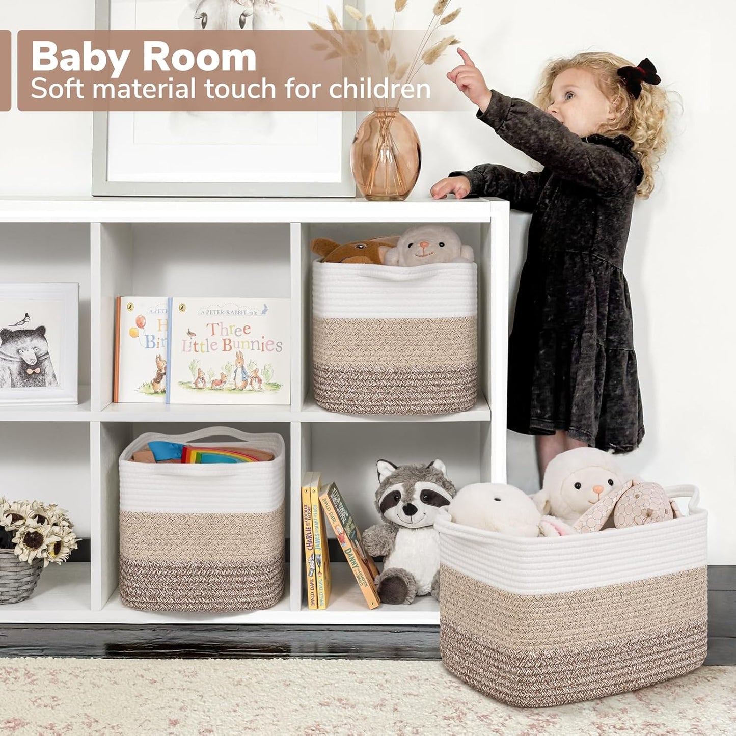 Goodpick Cube Storage Bins - Towel, Book, Cloth, Shoes, Closet Shelf Woven Baskets for Office, Baby Laundry, Toys, 13''x10''x9''