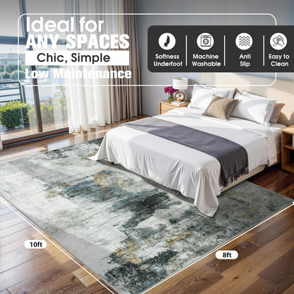 8x10 Area Rugs for Living Room Rug Washable: Abstract Large Rug for Dining Room Bedroom Carpet Non Slip 8 by 10 Indoor Modern Nursery Home Office Blue Grey