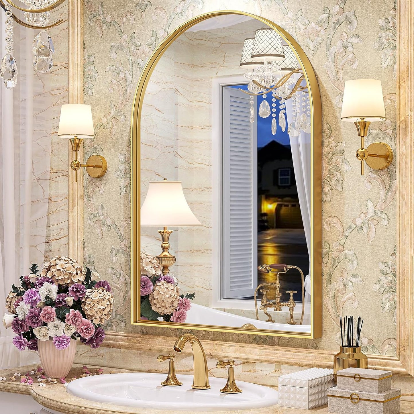 Brightify Arched Mirror, Arched Wall Mirror, 24 x 32 Inch Silver Arch Mirror, Metal Frame Silver Bathroom Mirror, Arched Top Bathroom Vanity Mirror for Living Room Bedroom Mantel Entryway Hallways