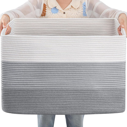 OIAHOMY Large Blanket Basket, 22”x17”x12” Rectangle Woven Baskets, Nursery Blanket Storage Living Room, Toy Storage With Handle, Large Baskets for Organizing-Gradient Yellow