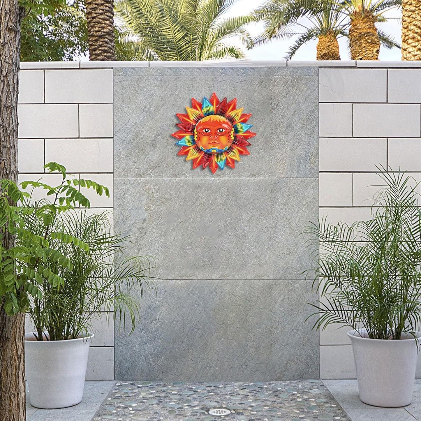 Large Metal Sun Wall Decor Outdoor, 27 Inch Sun and Moon Decor Metal Wall Art, 3D Sun Wall Decor for Patio Garden Yard Fence Bedroom Living Room Decoration