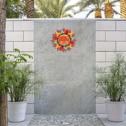 Large Metal Sun Wall Decor Outdoor, 27 Inch Sun and Moon Decor Metal Wall Art, 3D Sun Wall Decor for Patio Garden Yard Fence Bedroom Living Room Decoration