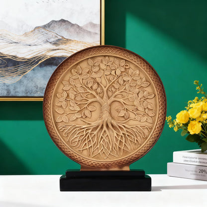 DOVDOV Abstract Circular Tree of Life Decorative Sculpture, Black and Gold Home Decor, Modern Art Home Accent Suitable for Office Shelves, Coffee Tables, and Above Cabinet Decorative Statue.