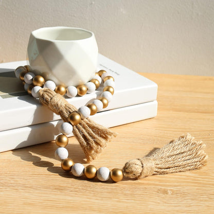 Meplait Wood Bead Garland, 39in Farmhouse Beads with Tassels for Tiered Tray Decor