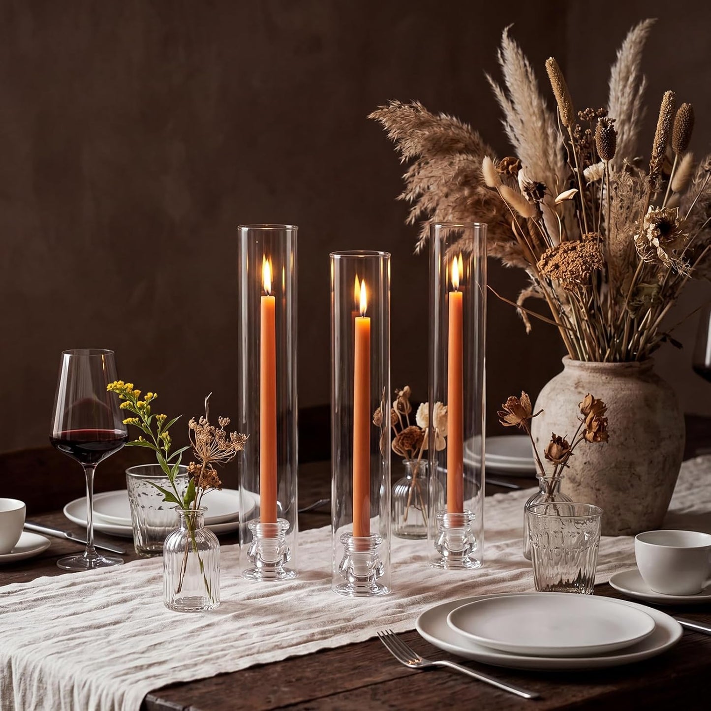 20 Pack Glass Hurricane Candle Holders 12.6" Open Ended Candlestick Holder Tubes Clear Bottomless Cylinders Suitable Taper LED Candles for Wedding Party Christmas Table Centerpiece Decor