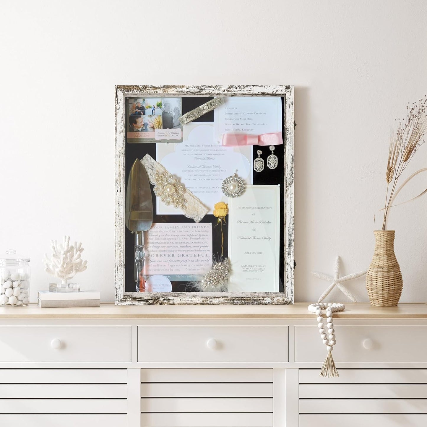 GraduatePro Shadow Box Frame 11x14 Display Case with Linen Back, Real Glass Window Door with Hinge, Picture Frame Wedding Bouquet Memorabilia Medals Photos Memory Box for Keepsakes, Carbonized Black