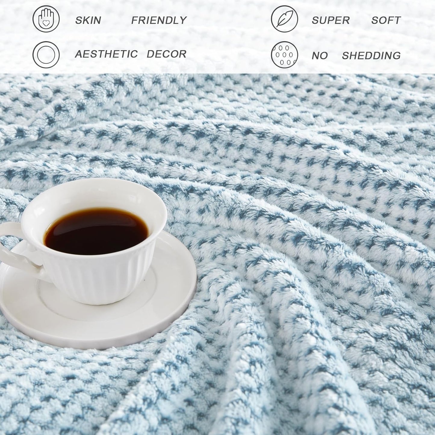 Exclusivo Mezcla Fleece Throw Blanket Extra Large, Super Soft and Warm Blankets for Couch, Sofa and Bed Waffle Textured, Cozy, Fuzzy and Lightweight (Slate Blue, 50x70 Inches)