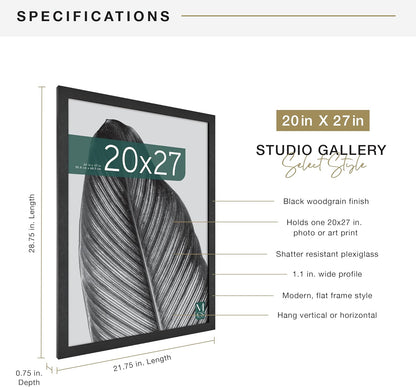 MCS Studio Gallery 16x24 Poster Frame Black Woodgrain Engineered Wood, Vertical & Horizontal Wall Hanging Large Picture Frame for Photos, Posters & Art Prints (1-Pack)