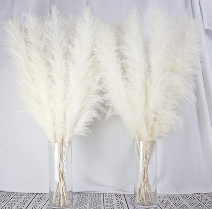 10 PCS Beige Pampas Grass Decor, Naturally Dried Pompas, Bunny Tails Dried Flowers, and Dried Eucalyptus. Perfect for Weddings, Boho Party Decorations, and Table Decor(17inch)