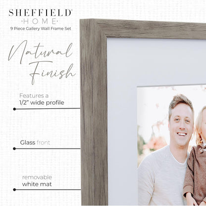 Sheffield Home 9 Piece Gallery Wall Frame Set, 11x14 in. matted to 8x10 in. (Matte Black)