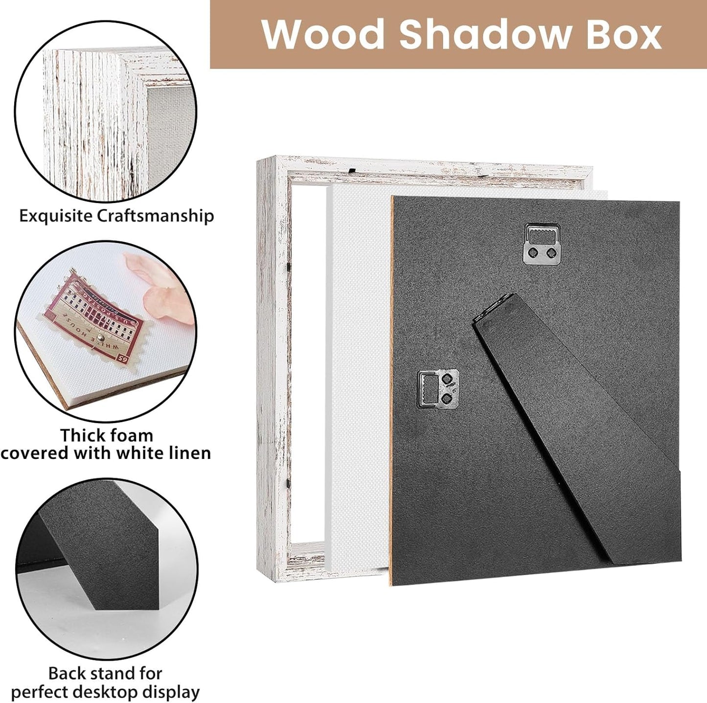 Califortree 8x8 Shadow Box Frame with Soft Linen Back - Push Pins Included, Memory Box Display Case for Flower, Tickets and 3D Items, Black