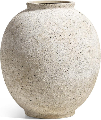 Large White Ceramic Vase - 9.8 Inch Rustic Farmhouse Flower Vase for Home Decor, Minimalist Tall Vases for Living Room, Table, Bathroom, Holiday & Weddings (Sandstone White)