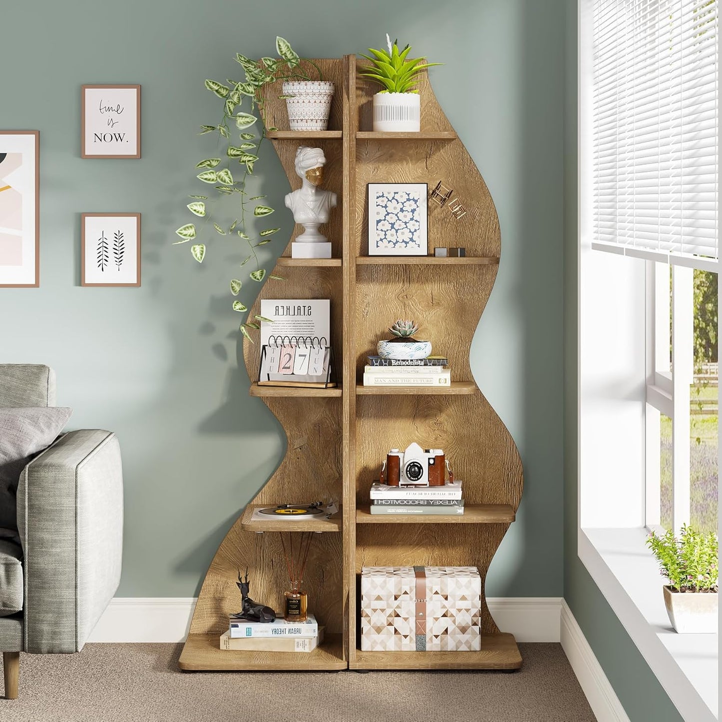 Tribesigns Corner Shelf, Modern 5-Tier Wall Corner Bookshelf, Stylish Corner Small Bookcase Storage Rack Plant Stand with Unique Shape for Living Room, Home Office (White, 1PC)