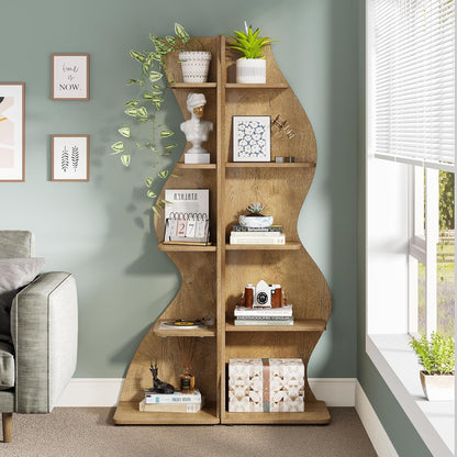 Tribesigns Corner Shelf, Modern 5-Tier Wall Corner Bookshelf, Stylish Corner Small Bookcase Storage Rack Plant Stand with Unique Shape for Living Room, Home Office (White, 1PC)