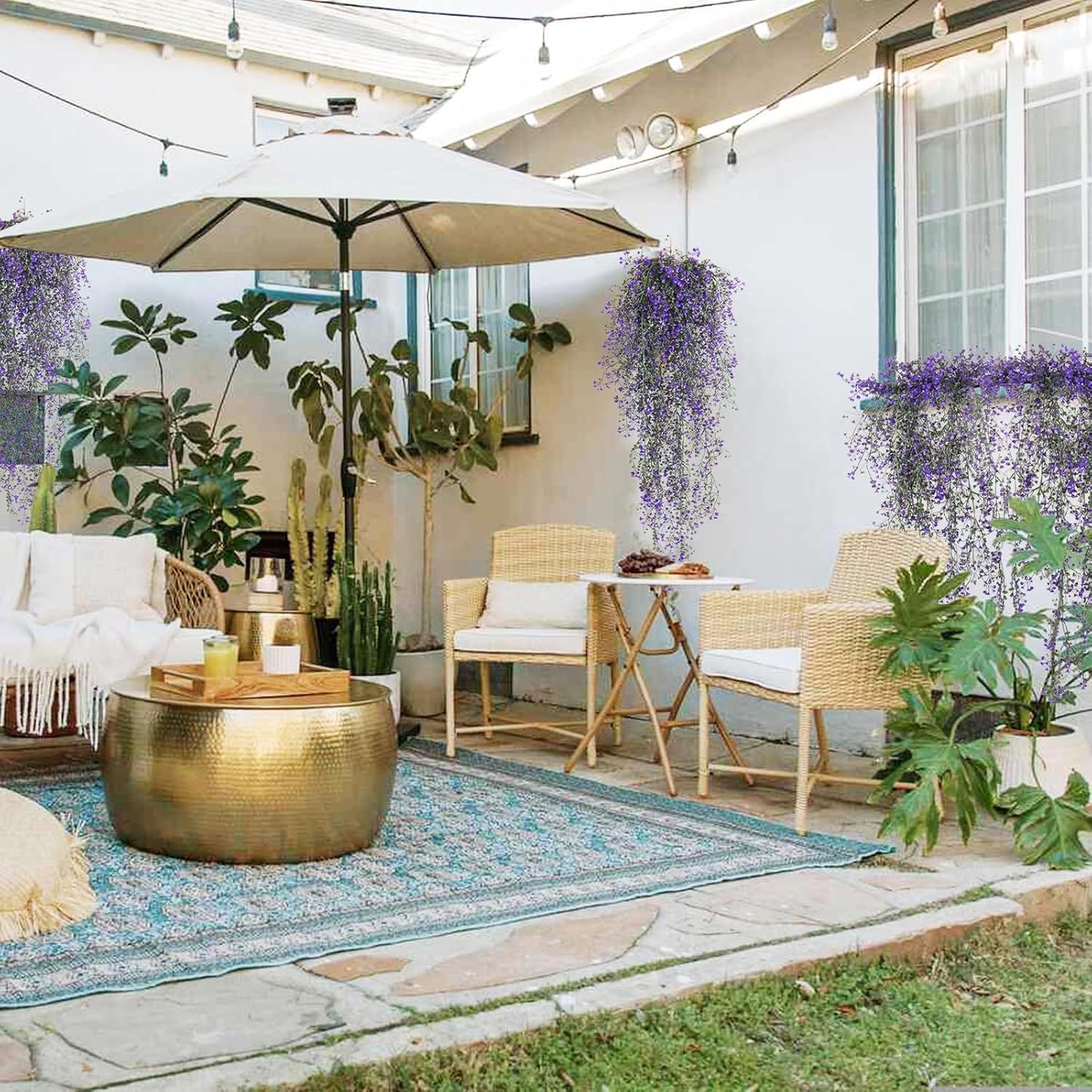 RECUTMS Fake Hanging Plants Artificial Ferns for Outdoor Hanging Faux Plants Vine Ivy Faux Fern Hanging Vines Wall Plants for Home Garden Party Wedding Decor (White 4P)