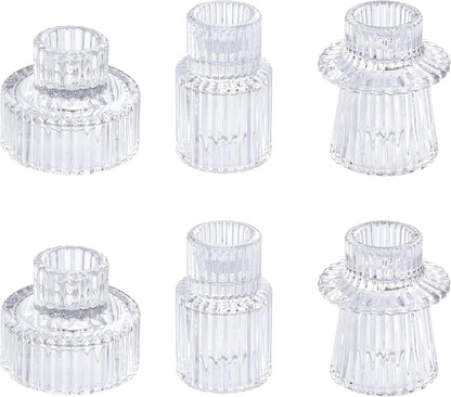 Vixdonos Taper Glass Candlestick Holders Tealight Candle Holders for Table Centerpieces, Wedding Decor and Dinner Party (6 Pcs, Green)