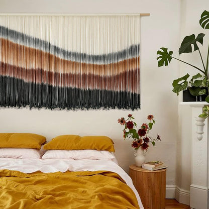 Flber Macrame Wall Hanging Macrame Wall Decor Large-Scale Tie-Dye Tapestry Living Home Room Wall Decor 57" Wx 35" L