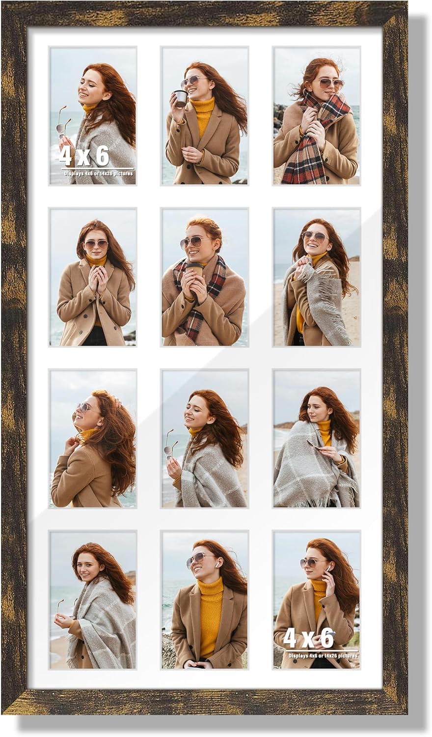 DUENPY 14x26 Collage Picture Frame 4x6 Collage Picture Frame Displays Twelve 4x6 inch Photos Available Horizontal Wall Mounting Display and Vertical Black - Colors B