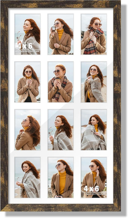 DUENPY 14x26 Collage Picture Frame 4x6 Collage Picture Frame Displays Twelve 4x6 inch Photos Available Horizontal Wall Mounting Display and Vertical Black - Colors B