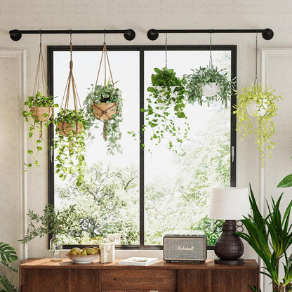 Galood Plant Hanger Indoor with 6 Hanging Chains Hanging Planters for Indoor Plants Hanging Plant Holder Window Plants Rod Black Metal Shelves(70.8 Inch Pot not Included