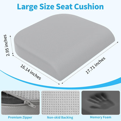 TranquilRelax Large Seat Cushion, Memory Foam Cushion for Long Sitting Hours on Office Chair, Car Seat, Non-Slip Chair Pad for Sciatica, Coccyx, Tailbone Pain Relief & Post-Surgery Recovery (Black)