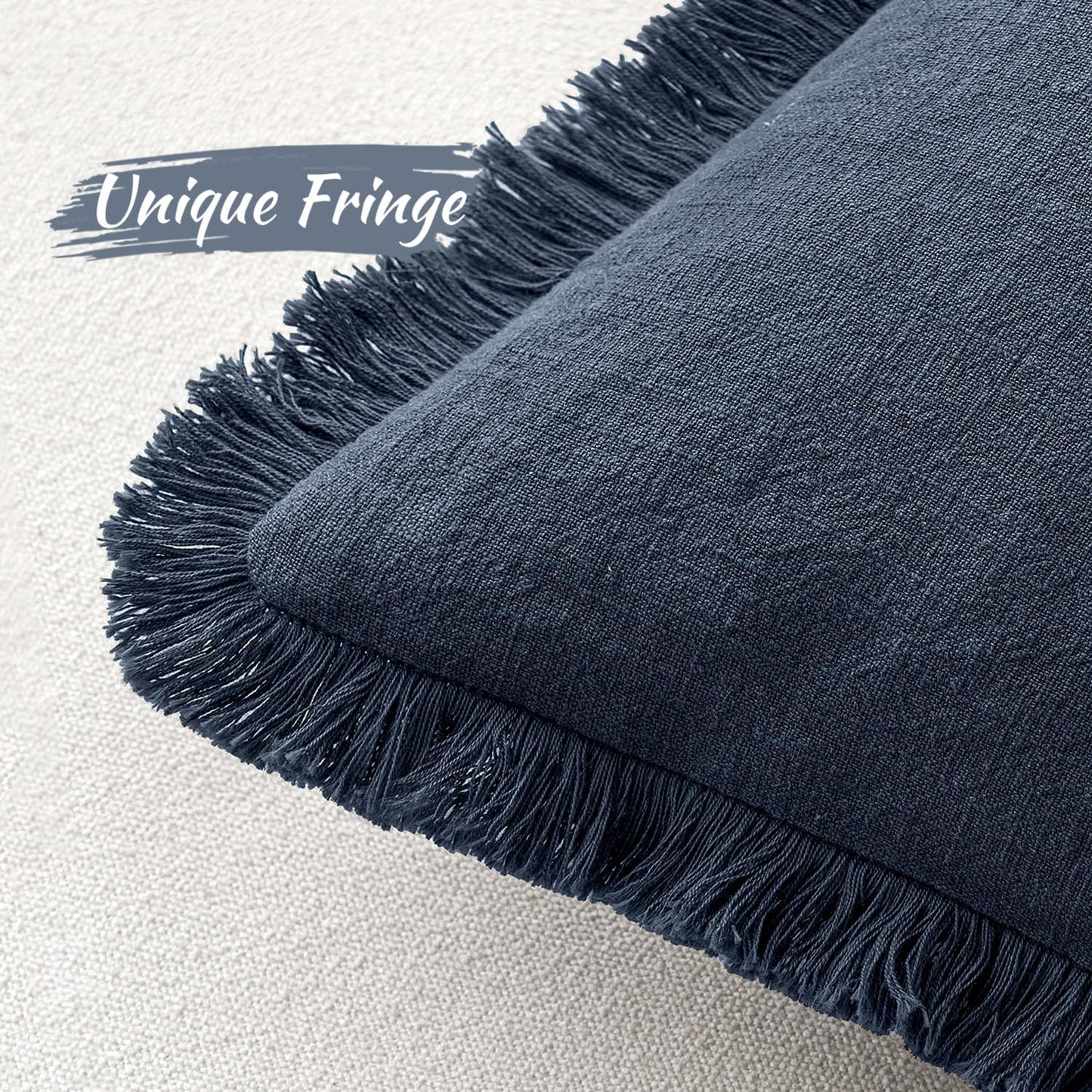 MIULEE Decorative Throw Pillow Covers Neutral Linen Fringe Throw Pillows Set of 2 Natural Beige Boho Farmhouse Cushion Covers with Tassels for Couch Sofa Bed Spring Home Decor 20x20 Inch
