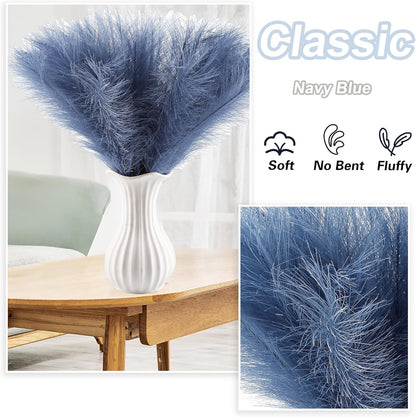 20Pcs Navy Blue Gradient and White Faux Pampas Grass Decor, 21.7"" Pompas Grass Flower Arrangement and Vase Filler for Boho Home Wedding Decoration, Black