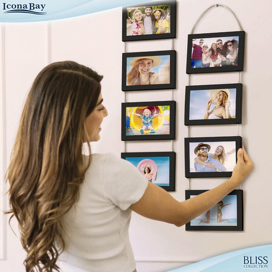Icona Bay - 4x6 Wall Hanging Picture Frames Collage with 8 Openings - Distressed White, 2 Pack - Casual Style Engineered Wood Frames - Wall Mount Only - Bliss Collection