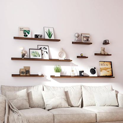 White Floating Shelves for Wall Decor, Wall Mounted Wood Storage Shelf for Bedroom, Living Room, Bathroom, Kitchen, Nursery, Display Picture Ledge Shelf with Lip Set of 2-14 Inches, White