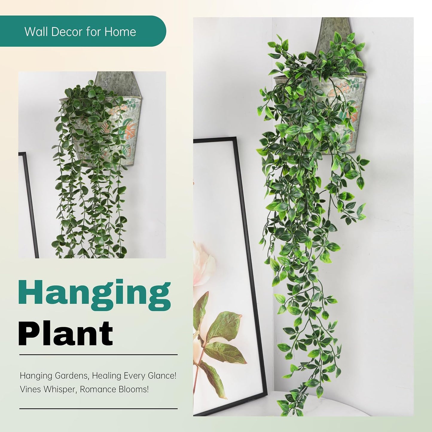 Der Rose 34'' Fake Plants Hanging Artificial Potted Plants Indoor and Outdoor for Home Bathroom Wall Shelf Office Decor (1Pack)