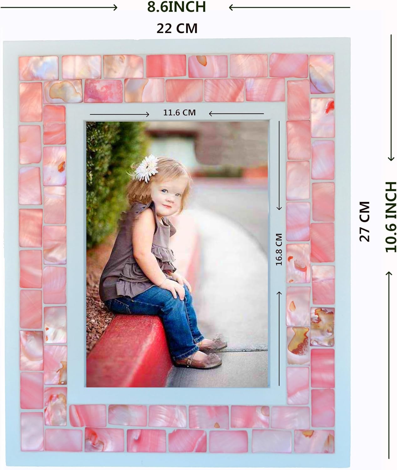 Silver Plate Picture Frame 5x7 Mother of Pearl 5 by 7 Photo Frame Mosaic Glass Tabletop Frame (Grey+ White,1pc)