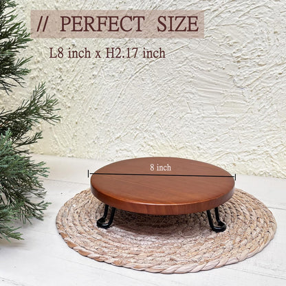 8 Inch Round Wood Riser with Metal Legs - Decorative Pedestal Tray Stand for Countertop Organizer - Farmhouse Boho Style Display Stand for Kitchen, Bathroom, Coffee Bar