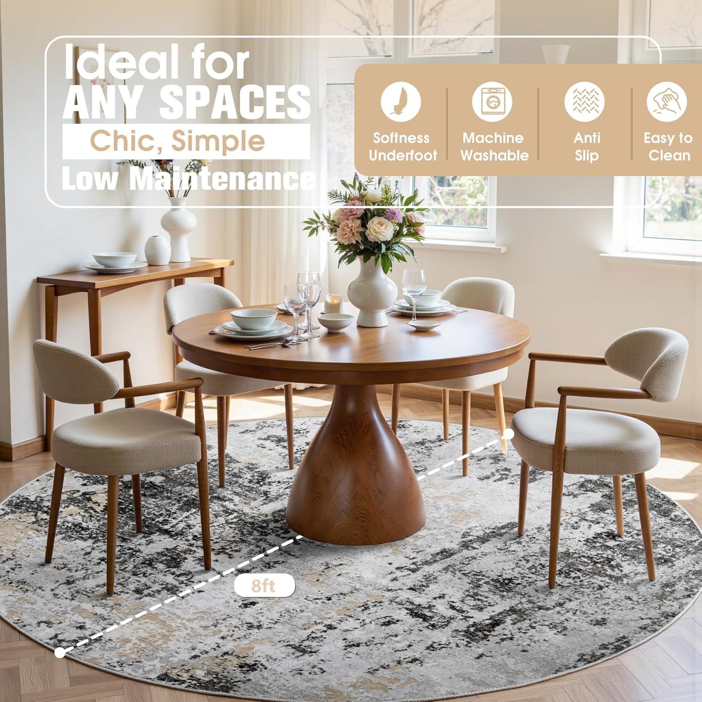 8x10 Area Rugs for Living Room Rug Washable: Abstract Large Rug for Dining Room Bedroom Carpet Non Slip 8 by 10 Indoor Modern Nursery Home Office Blue Grey