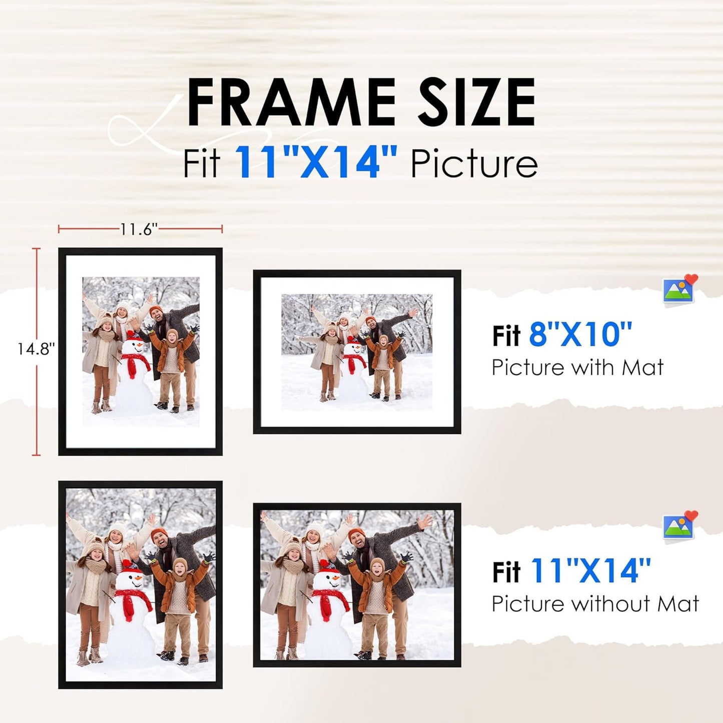 FIXSMITH 8x10 Picture Frame Set of 2, Photo Frame with HD Plexiglass, Display Pictures 5x7 with Mat or 8x10 Without Mat Multi Picture Frames Collage for Tabletop or Wall Display, Black