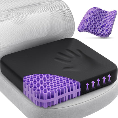 TushGuard Gel Seat Cushion for Long Sitting, Enlarged & Thickened Patent Design, Breathable Cooling for Office Chair, Soft Car Seat Cushion for Wheelchair (Standard, Black)