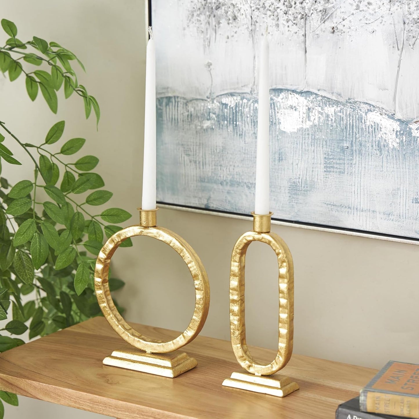 Deco 79 Metal Abstract Decorative Candle Holder Mushroom Inspired Candle Stand, Set of 2 Candlestick Holder 11", 14"H, Gold